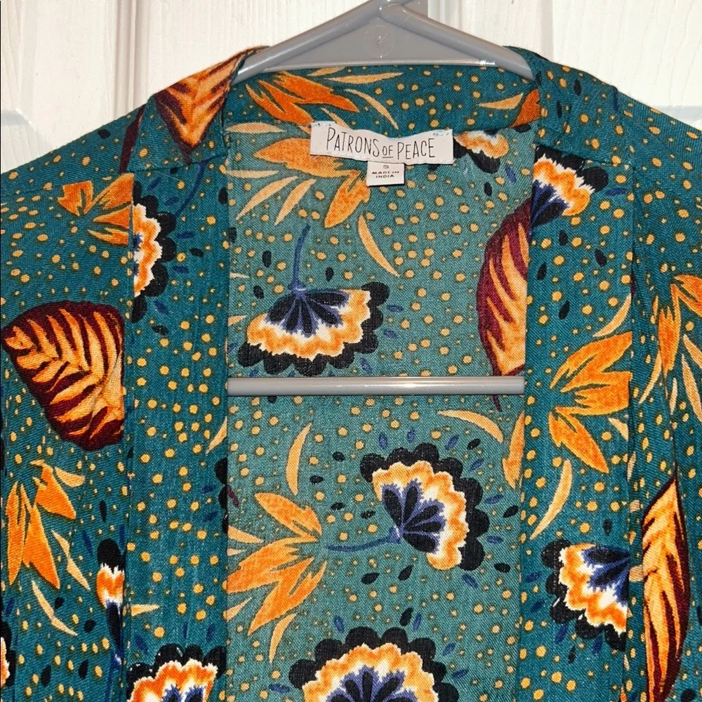 Patrons of Peace Teal and Orange Front Tie Blouse - Picture 4 of 11